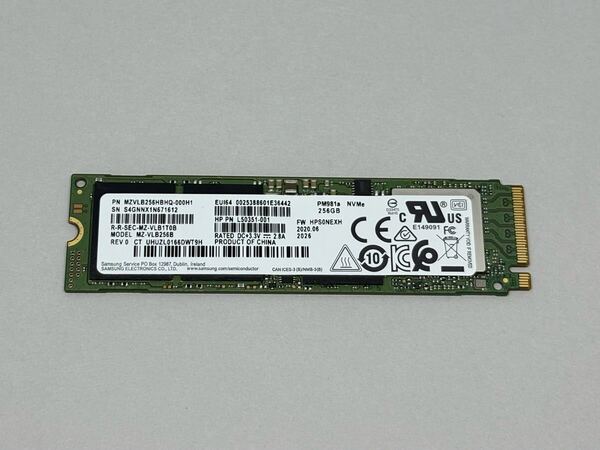 HP Z2 G4純正★SAMSUNG PM981a 256GB MZ-VLB256B NVMe PCIe M.2 2280 SSD★使用時間:3974時間,電源投入:3080回
