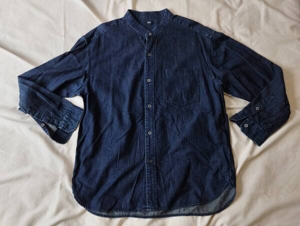 OLD Uniqlo ユニクロ デニムバンドカラーシャツ M スタンドカラー