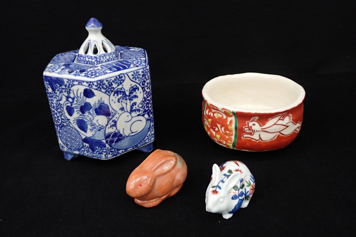 香合 鍋島焼 青磁 花 水色の陶器 木箱入 茶道 茶道具 裏千家 表千家