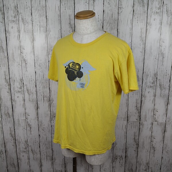ギルダン GILDAN メンズ 両目プリント半袖Tシャツ 黄色 イエロー サイズM Lサイズ相当 HEAVY WEIGHT COTTON 古着 コットン