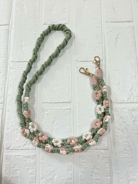 マクラメ お花ショルダーストラップ マクラメ編み ショルダーストラップ 大人可愛い ハンドメイド くすみカラー