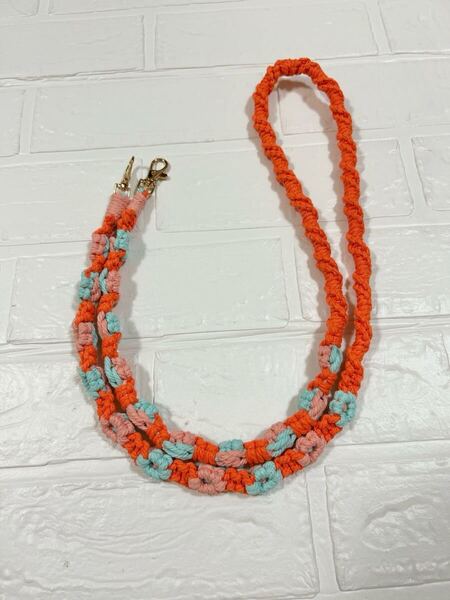 マクラメ お花ショルダーストラップ マクラメ編み ショルダーストラップ 大人可愛い ハンドメイド オレンジ系