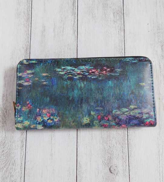 名画 モネ 睡蓮 スイレン ラウンドファスナー 男女兼用 財布 VanGogh アート 絵画