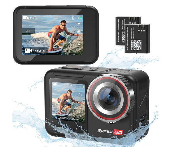 新品 Hiicam speed60 防水アクションカメラ 4K EIS手ブレ補正 広角レンズ 2150mAh大容量バッテリー2個付き マイク付きリモコン