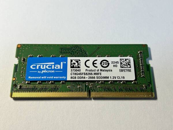 【ほぼ新品/送料無料】Crucial ノートPC用 メモリ PC4-21300(DDR4-2666) 8GB SODIMM CT8G4SFS8266 1枚