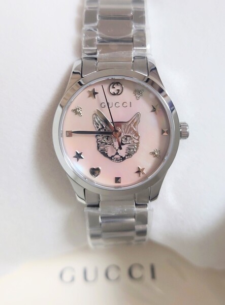 新品未使用 グッチ GUCCI Gタイムレス レディース 腕時計 猫 シェル マザーオブパール YA1265013 キャット