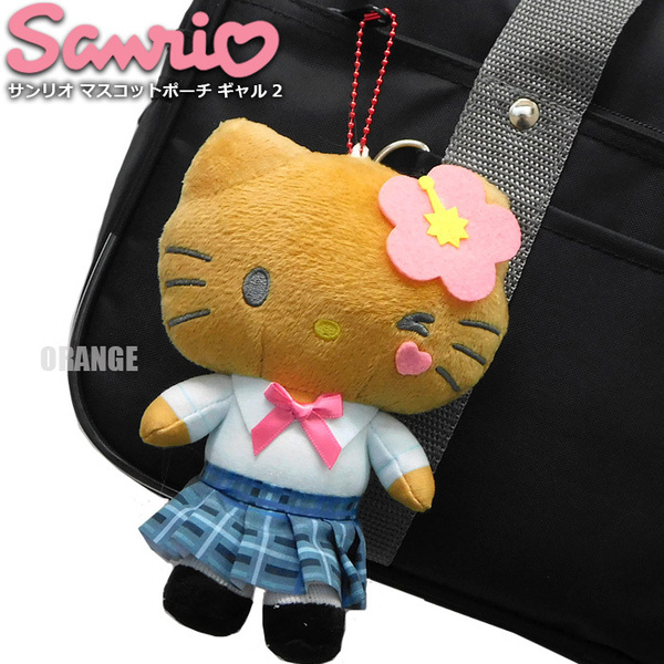 送料無料 ハローキティ ぬいぐるみ マスコットポーチ ギャル キーホルダー ストラップ 高校生 キティちゃん サンリオ グッズ ブラウン★