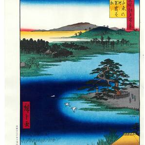 真作保証 東京都伝統工芸品 歌川広重 木版画 名所江戸百景 #110 千束の池袈裟懸松 初版1856-58年頃 広重の世界を唸らせた名構図!