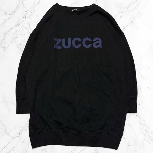 ZUCCa ズッカ ★ 長袖 トップス スウェット トレーナー プルオーバー ロゴ プリント オーバーサイズ ロング チュニック 黒 ブラック 古着