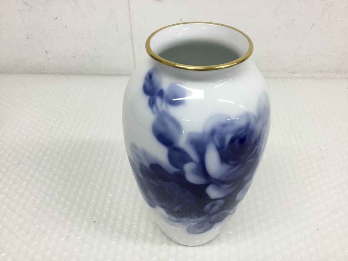s438 大倉陶園 OKURA ブルーローズ 花瓶 花入
