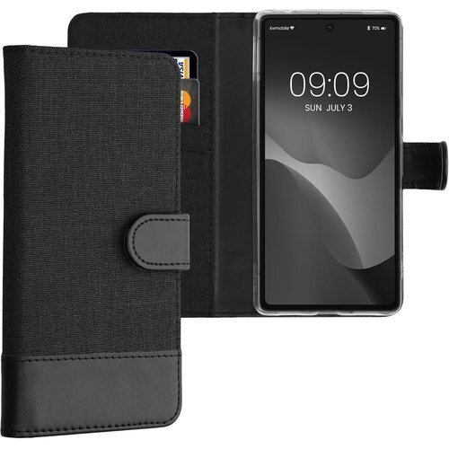 kwmobile 保護ケース Google Pixel 帳型 スマホケース PUレザー スタンド付き 灰色/黒色 381