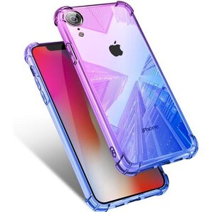 iPhone XR 用 ケースクリア 耐衝撃 薄型 グ ール付き スリム 紫/ブルー MJJ-1044-43-5 89