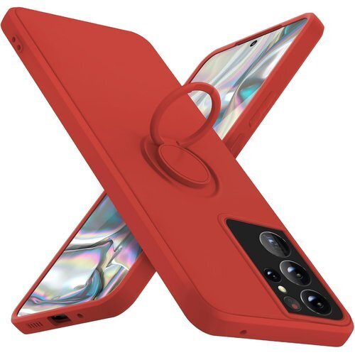 Galaxy s21 ultra ケース リング 耐衝 単 一体型 カバー 赤Q08005-s21u-02-CP 126