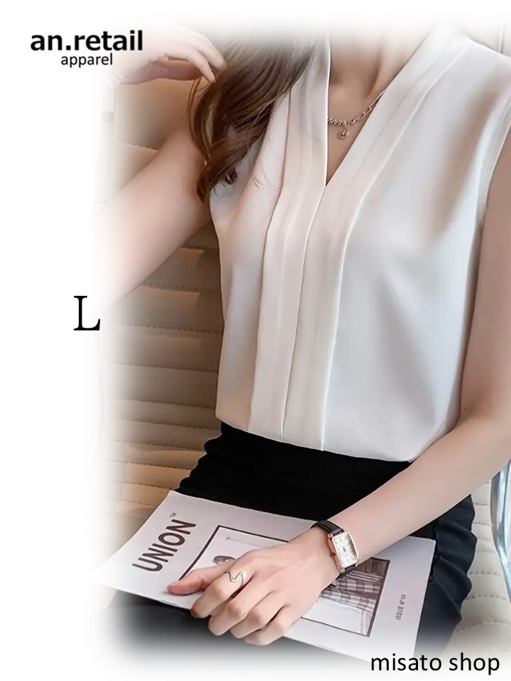 ★レディース ホワイト Vネック シフォンブラウス OL テンペラメントシャツ 