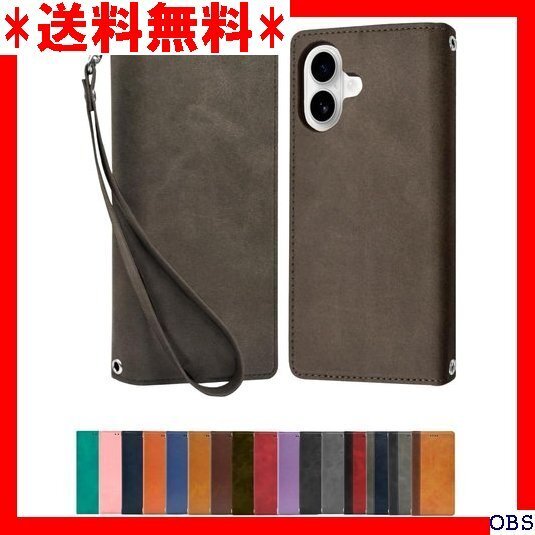 ☆人気商品☆_F017 シズカウィル iPhone 16 用 ケース カバー 手帳型 本革調 レザーケース グレー 1個入り 11
