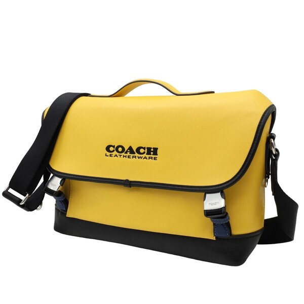 送料無料 超美品 COACH コーチ メンズ ショルダーバッグ リーグ レザー バイクバッグ C5344 イエロー