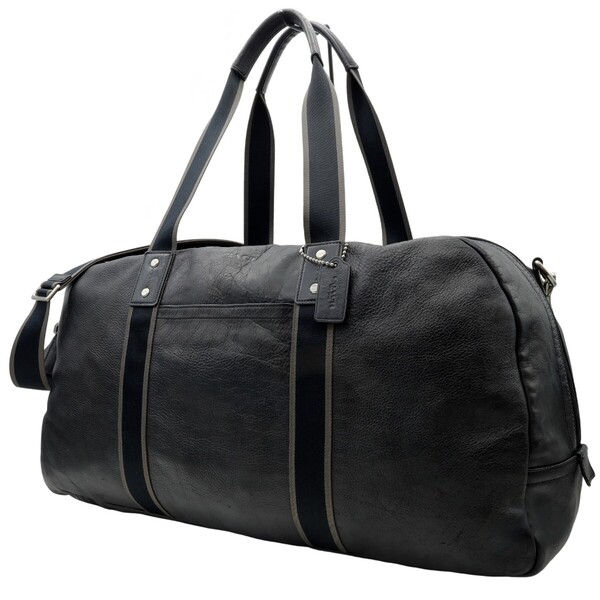 送料無料 美品 COACH コーチ メンズ ボストンバッグ ダッフルバッグ ヘリテージ ウェブ レザー ダッフル 70561 ブラック 旅行 大容量