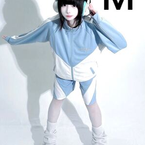 新品 にゃむくん 配色切り替えブルゾン 水色×白 Mサイズ トラックジャージ オンライン限定 サブカル 天使界隈 水色界隈 白色界隈 メンズも