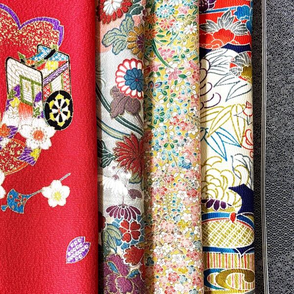 No.445大きい綺麗な着物はぎれ5枚セット 正絹 ハギレ リメイク 生地 花柄 古布 japanbela