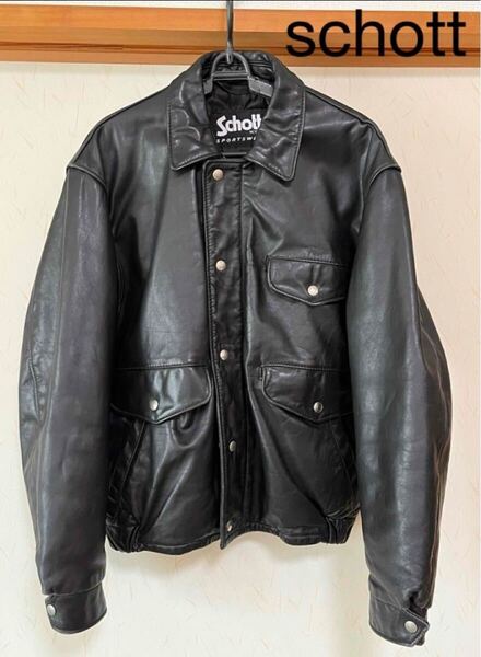 Schott ショット 革ジャン レザージャケット 黒 ブラック メンズ 42