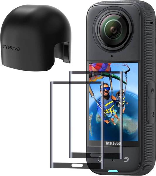 CYNOVA Insta360 X4 ガラスフィルム x2、シリコンレンズキャップx1、保護カバー 取付簡単 Insta360 X4 アクセサリー
