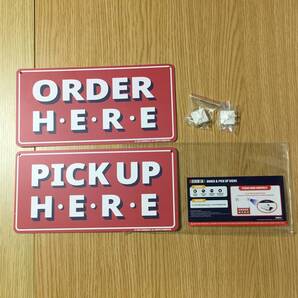 GEEKBEAR Order Here and Pick Up Here Signs (Red) 注文 集荷 サイン 注文 案内 天井 吊り フック付 店舗 看板