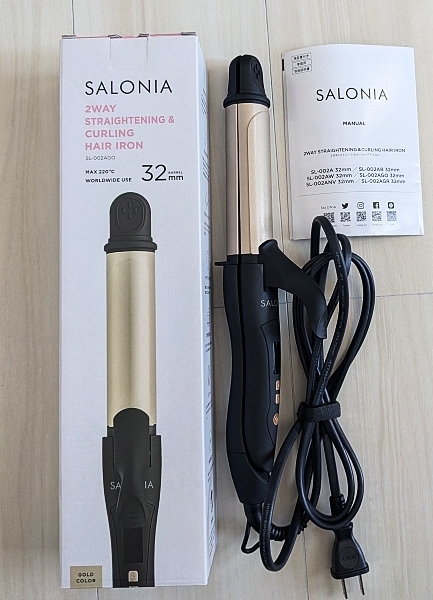 送料無料 SALONIA サロニア 2WAYストレート&カールヘアアイロン 32mm プロ仕様220℃ ブラック×ゴールド SL-002A