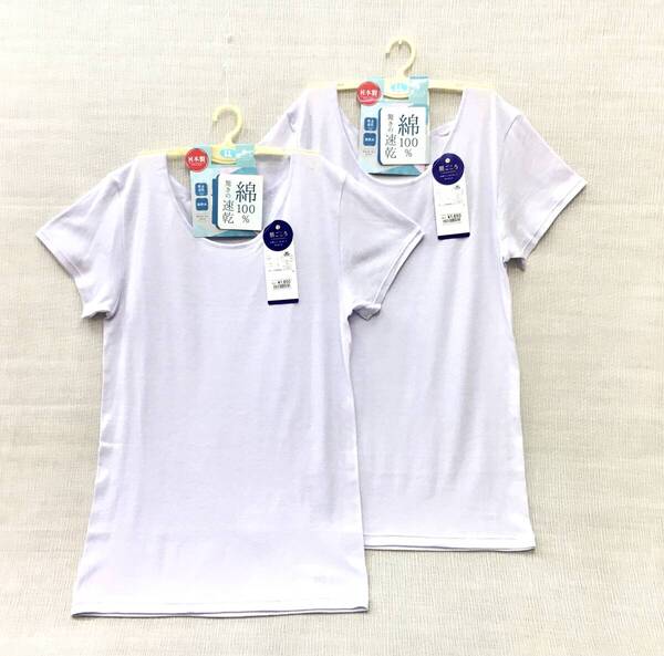 【新品3300】LL 日本製 吸水速乾 薄手 綿100% フレンチ袖 インナー LLサイズ 2枚セット 送料無料f アズ 肌ごころ 婦人肌着 涼感 強撚糸