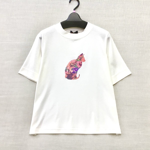 【新品15000】日本製 上質 綿100% カットソー M-Lサイズ 送料無料 接触冷感 さらさらストレッチコットン 手洗いOK ネコ 半袖Tシャツ