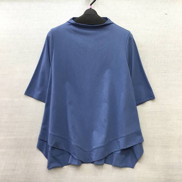 【新品】ドライタッチ 綿100% Tシャツ生地 デザインカットソー M-Lサイズ 送料無料 ブルーグレー レディース 婦人 無地 透けにくい