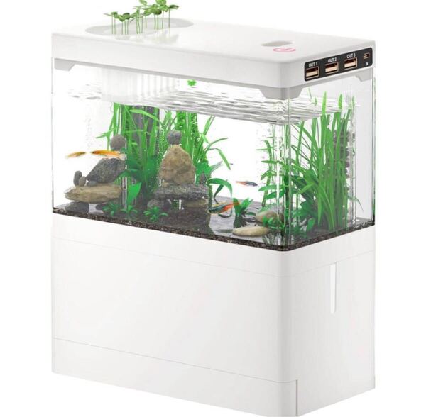 Yjhyuxi 観賞魚用水槽セット 小型アクアリウム ホワイト Mサイズ 3.5L水槽 USB式 LEDライト付 2/7