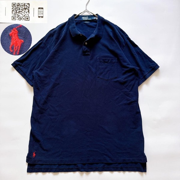 復刻現行 POLO by Ralph Lauren ポロラルフローレン 裾ポニー THE BIG SHIRT ザビッグシャツ ウォッシュ加工 半袖ポロシャツ カノコ M 刺繍