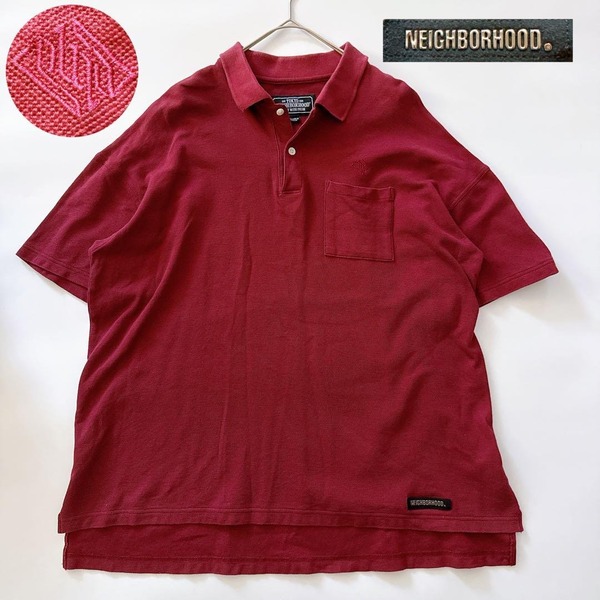 20SS NEIGHBORHOOD ネイバーフッド ポロシャツ LOGIC/C-POLO.SS 鹿の子 カノコ 刺繍ロゴ ロゴパッチ NBHD ダイヤモンドロゴ XL ボルドー
