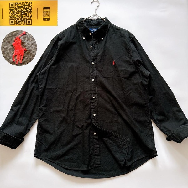 現行QRタグ POLO Ralph Lauren ポロラルフローレン ボタンダウン BDシャツ ポニー刺繍 ガーメントダイ 製品染め アメカジ XL 黒 ブラック