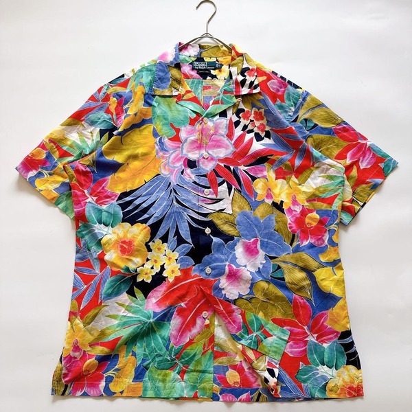 激レア POLO RalphLauren ポロラルフローレン CALDWELL コールドウェル 総柄 アロハシャツ オープンカラー L 半袖 花柄 ボタニカル ポニー