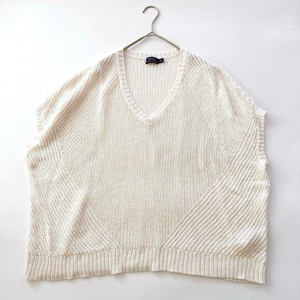 POLO RALPH LAUREN ポロラルフローレン サマーニット ノースリーブ フレンチスリーブ ベスト 麻100% リネン アイボリー 白 ホワイト ポニー