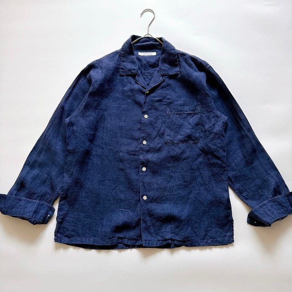 JOURNAL STANDARD ジャーナルスタンダード オープンカラーシャツ 長袖 リネンシャツ 麻100% 無地 ネイビー 紺 青 インディゴ風 メンズ M