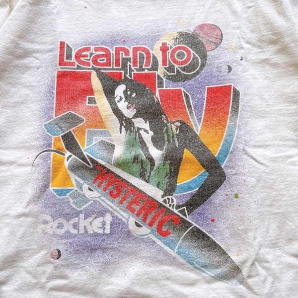 Y2K HYSTERIC GLAMOUR ヒステリックグラマー ヒスガール Tシャツ 半袖 プリント ロゴ 木村拓哉 キムタク着用 Learn to Fly サーフ ROCKET M