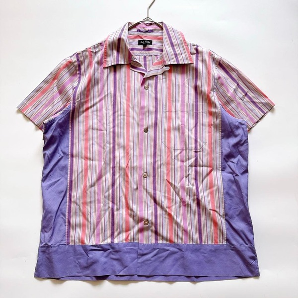最高級ライン Paul Smith COLLECTION ポールスミス コレクション 半袖 オープンカラー 開襟シャツ マルチストライプ 切替デザイン M