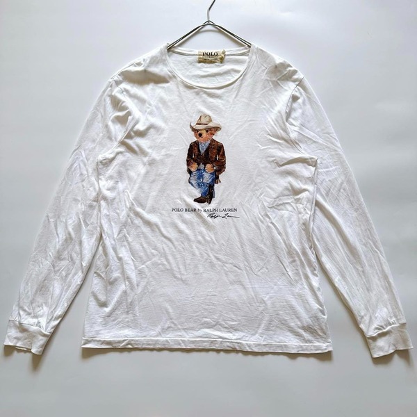 POLO RALPH LAUREN ポロラルフローレン 長袖Tシャツ ロンT カットソー POLO BEAR ポロベア ウエスタンベア プリント ホワイト 白 L XL相当