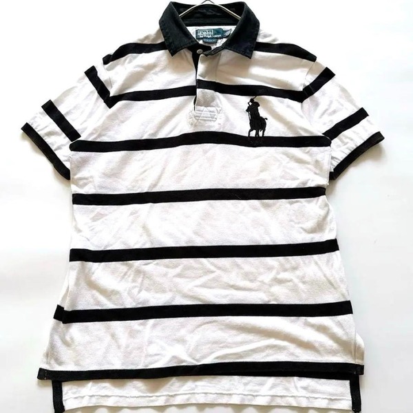 90s POLO by Ralph Lauren ポロバイラルフローレン CUSTOM FIT カスタムフィット ポロシャツ 半袖 ボーダー柄 太ボーダー ビッグポニー刺繍