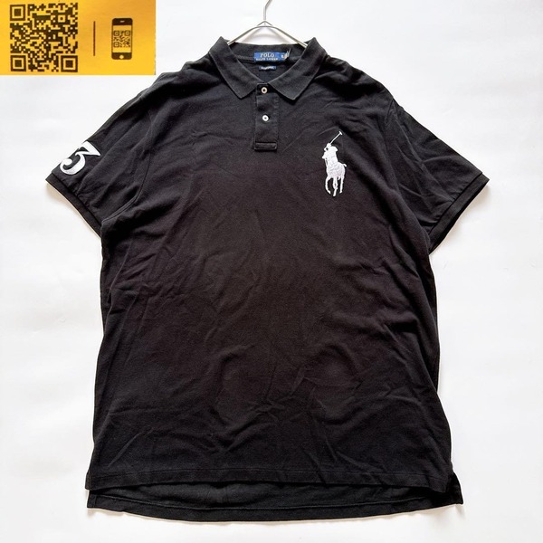 現行 POLO RALPH LAUREN ポロラルフローレン CUSTOM SLIM FIT ビッグポニー ナンバリング 3 刺繍 半袖ポロシャツ ブラック 黒 XXL