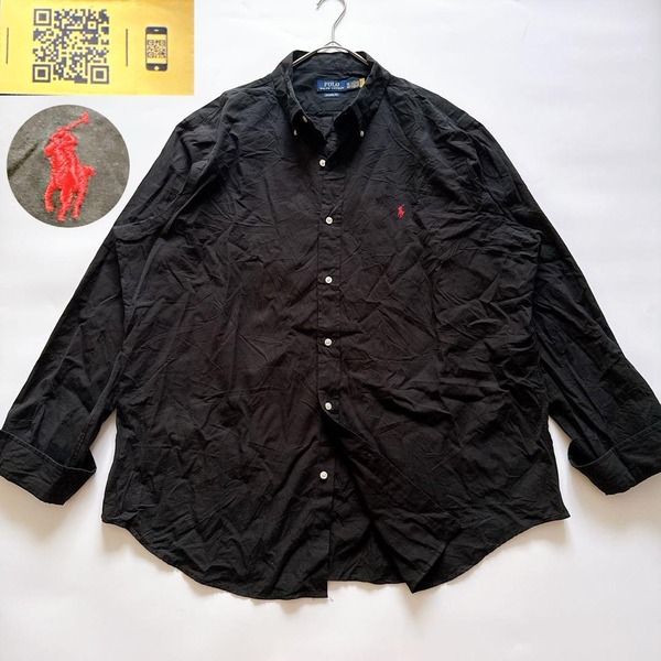 現行 POLO RALPH LAUREN ポロラルフローレン 長袖シャツ ボタンダウン BDシャツ CLASSIC FIT ブラック 黒 ポニー刺繍 XXL アメカジ