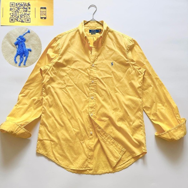 現行QR POLO RALPH LAUREN ポロラルフローレン オックスフォード ボタンダウン BDシャツ 長袖 CLASSIC FIT ポニー刺繍 イエロー 黄色 M