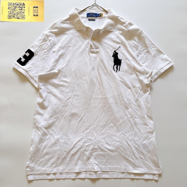 現行QRタグ POLO RALPH LAUREN ポロラルフローレン ポロシャツ 半袖 ビッグポニー 刺繍 ナンバリング 3 カノコ ホワイト 白 アメカジ L