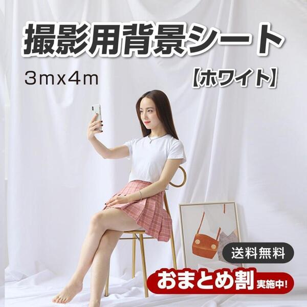 3x4m 【白】背景布 撮影用 背景 生地 透けない 無反射 商品写真 月齢
