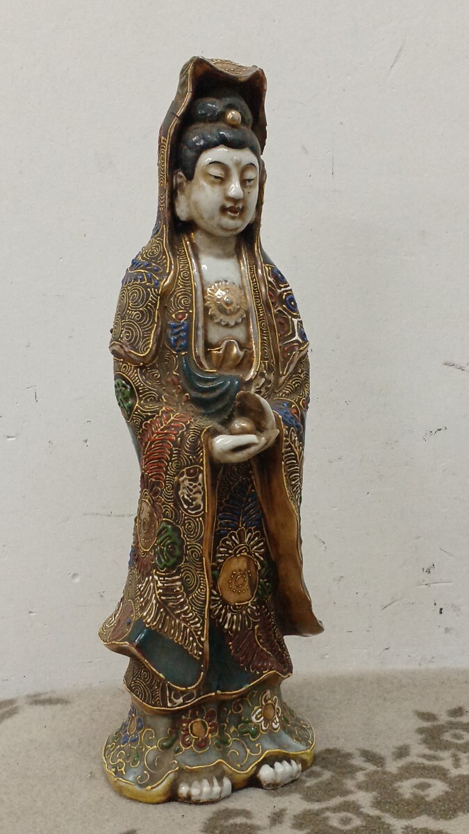 陶器製 仏像 座像、備前焼の観音様座像A1、№009、古い備前焼置物、希少品、 陶器製 仏像 座像、備前焼の観音様座像A1、№009、古い備前焼置物