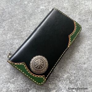【Gravy Leather】新喜皮革 コードバン×栃木レザー ロングウォレット 長財布 バイカーウォレット ファニー製シルバーシャイアンコンチョ