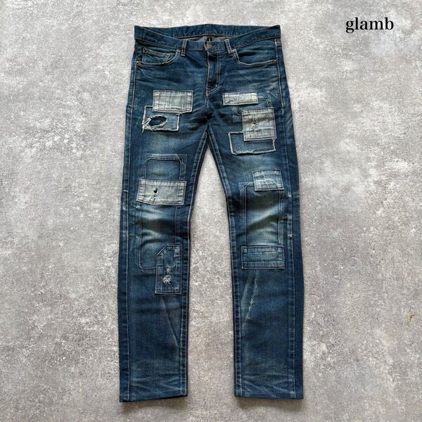 【glamb】Unplugged Denim グラム アンプラグド スキニーデニムパンツ ジーンズ ストレッチ ダメージリペア加工 グランジ 日本製
