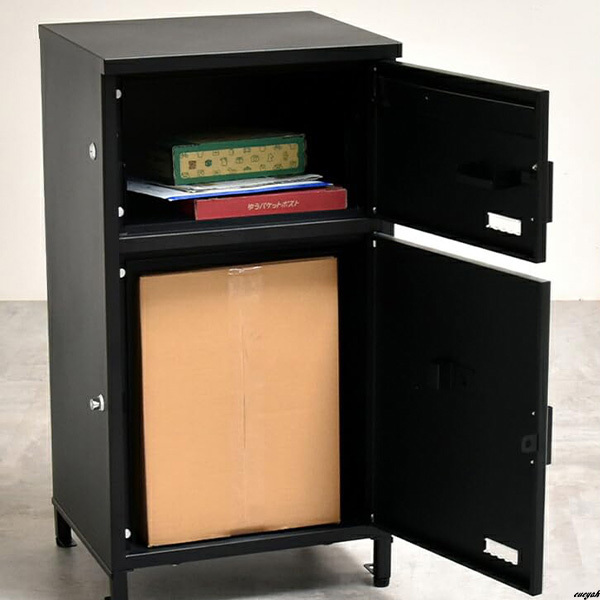 【再配達ゼロへ導く2段式宅配ポスト】 宅配ボックス付きポスト 幅42cm 置き配対策 省スペース 鍵付きポスト 2段式 ブラック